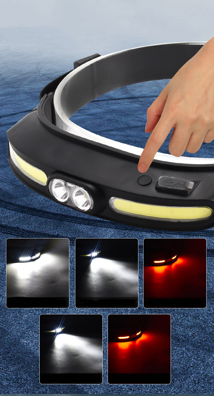 Lampe frontale transfrontalier étanche lumière forte COB double source de lumière TYPE-C - تنزوت