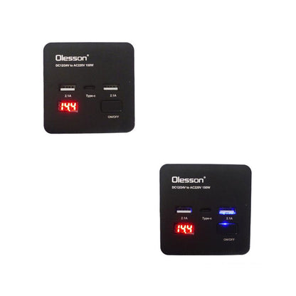 Convertisseur de tension en voiture avec surveillance de puissance 150 watts, 12 volts, 2 USB, 1 USB type C et 2 prises - تنزوت
