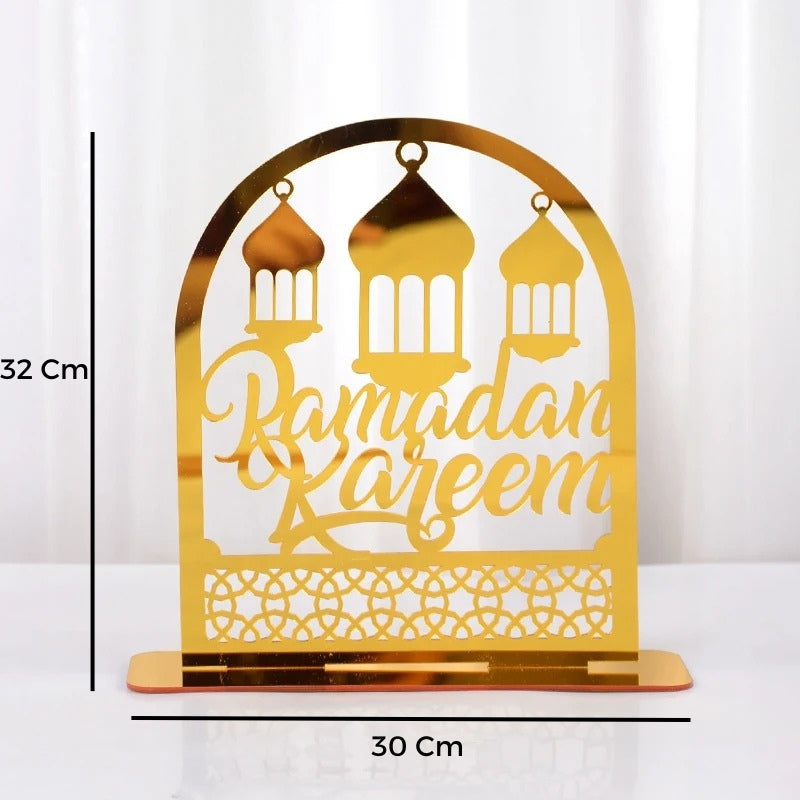 Ornements en acrylique Ramadan Kareem, lanterne étoile de lune dorée, décorations pour la maison زينة رمضان كريم أكريليك، فانوس نجمة القمر الذهبي تنزوت