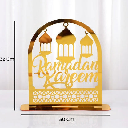 Ornements en acrylique Ramadan Kareem, lanterne étoile de lune dorée, décorations pour la maison زينة رمضان كريم أكريليك، فانوس نجمة القمر الذهبي تنزوت