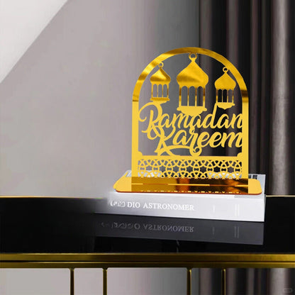 Ornements en acrylique Ramadan Kareem, lanterne étoile de lune dorée, décorations pour la maison زينة رمضان كريم أكريليك، فانوس نجمة القمر الذهبي تنزوت