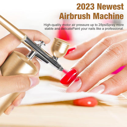 Kit aérographe avec compresseur intégré rechargeable pour nail arts et décoration – جهاز رسم وتزيين تنزوت