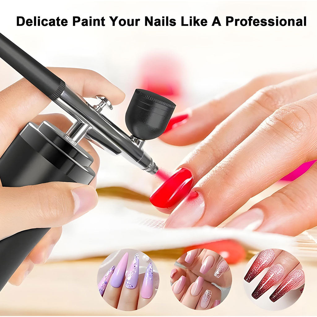 Kit aérographe avec compresseur intégré rechargeable pour nail arts et décoration – جهاز رسم وتزيين تنزوت