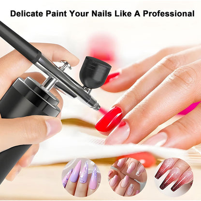 Kit aérographe avec compresseur intégré rechargeable pour nail arts et décoration – جهاز رسم وتزيين تنزوت