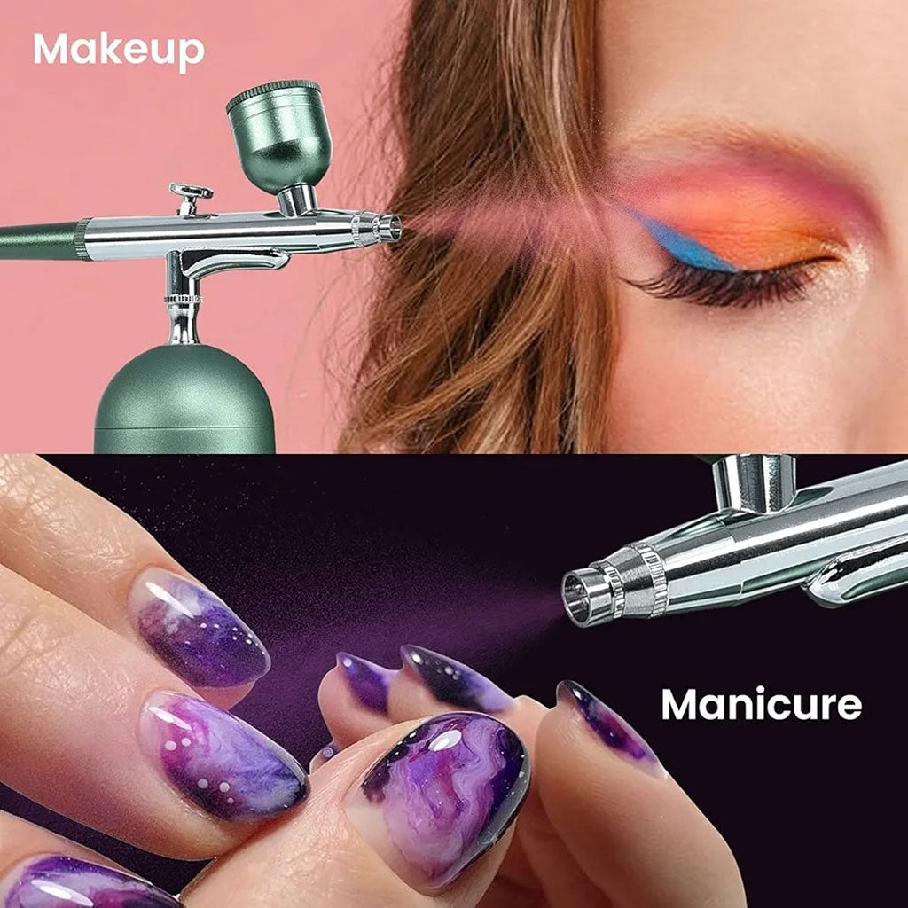 Kit aérographe avec compresseur intégré rechargeable pour nail arts et décoration – جهاز رسم وتزيين تنزوت