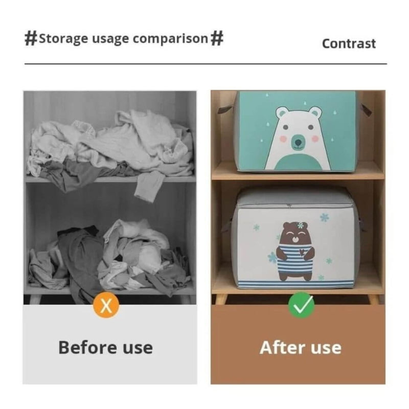 Pack 2 Sac de rangement Pliable pour vêtements à motifs de dessins animés Grande capacité - طقم2 قطع حقيبة تخزين ذات سعة كبيرة لللحاف والملابس تنزوت