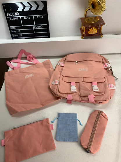 Ensemble de sacs d’école Kawai pour adolescents 5Pcs CLBD V2 Rose – محفظة 5 قطع كاواي وردي تنزوت
