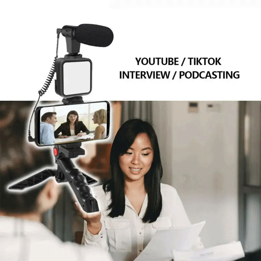 Kit d’enregistrement vidéo pour smartphone et appareil photo avec microphone à LED intégré – طقم تصورير إحترافي مع ميكروفون وإضاءة مدمجة تنزوت