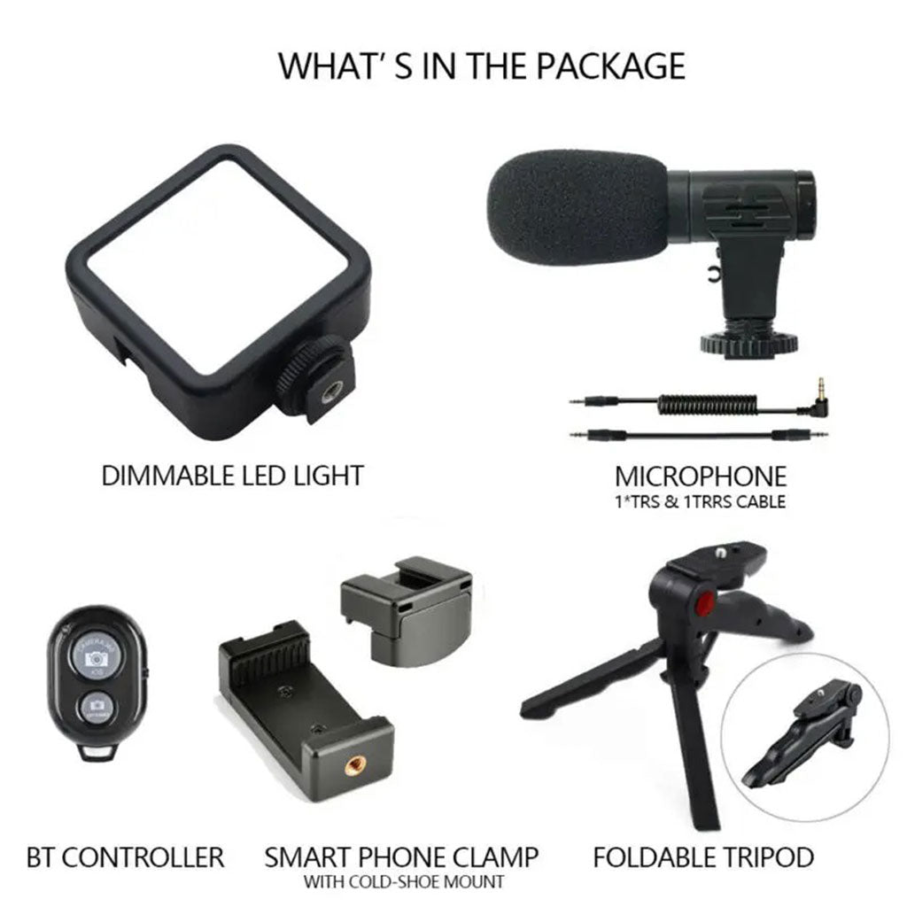 Kit d’enregistrement vidéo pour smartphone et appareil photo avec microphone à LED intégré – طقم تصورير إحترافي مع ميكروفون وإضاءة مدمجة تنزوت