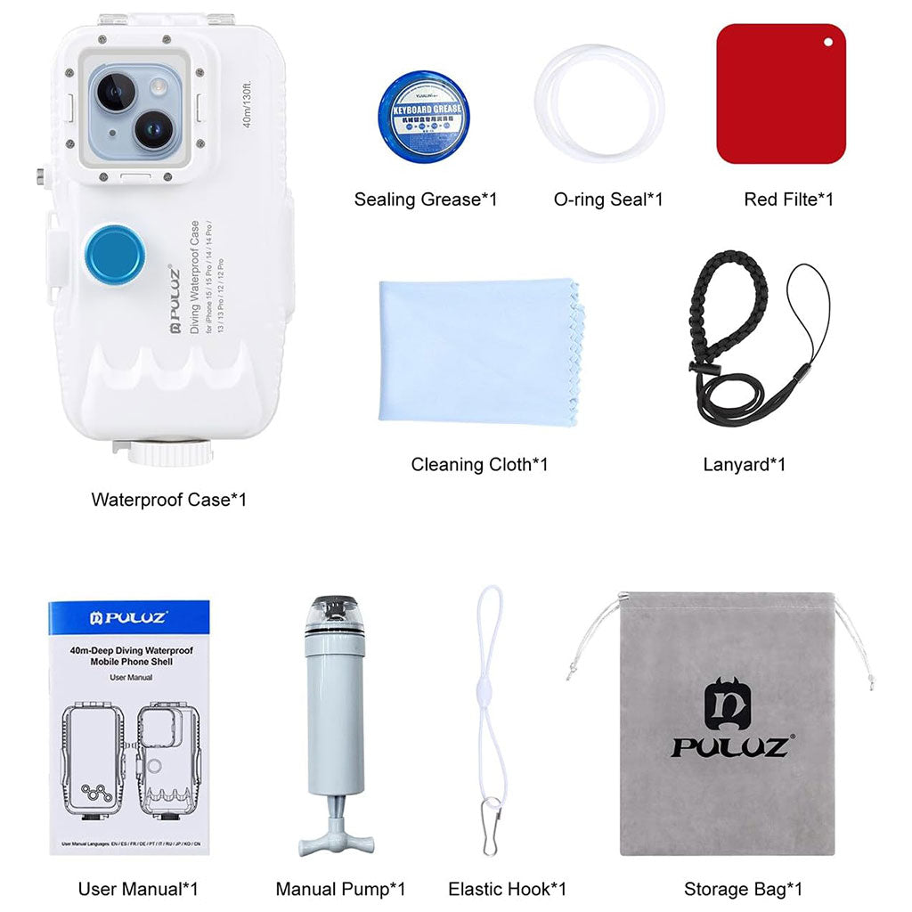 Étui de plongée étanche PULUZ 40m pour iPhone 16/15/14/13/12/11 Pro Max - حافظة هاتف إحترافية تحت الماء تنزوت