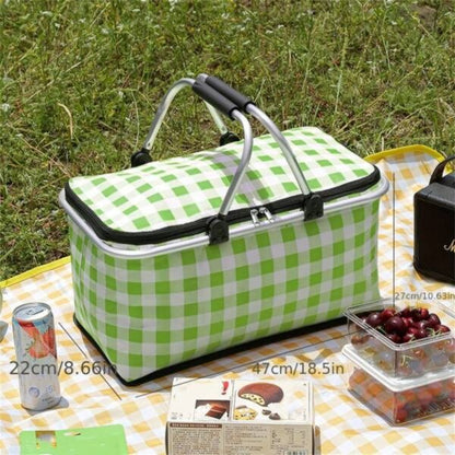 Panier de pique-nique a isolation thermique pliable portable avec couvercle et poignée en aluminium تنزوت