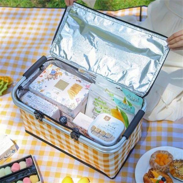 Panier de pique-nique a isolation thermique pliable portable avec couvercle et poignée en aluminium تنزوت
