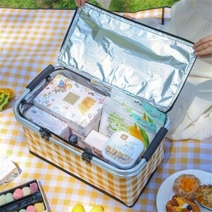 Panier de pique-nique a isolation thermique pliable portable avec couvercle et poignée en aluminium تنزوت