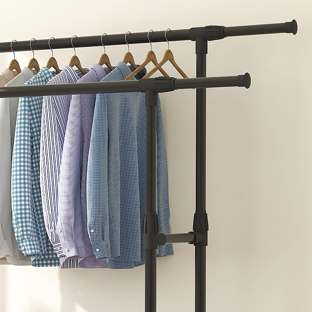 Penderie Mobile Double Barres Extensible Hauteur réglable avec 4 Roulettes V6 تنزوت