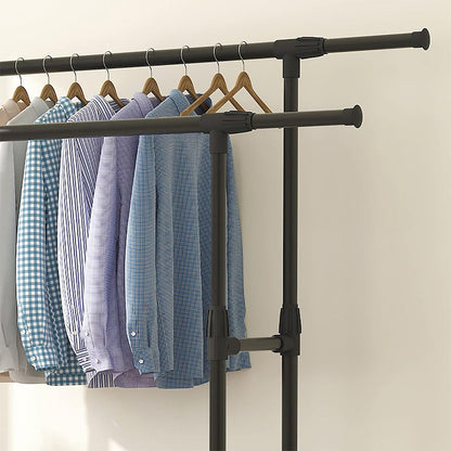 Penderie Mobile Double Barres Extensible Hauteur réglable avec 4 Roulettes V6 تنزوت