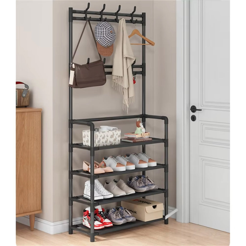 Étagère De Chaussures et Porte-manteau 4 Étages crochets – رف أحذية ومعاطف مع خطافات من 4 طبقات تنزوت