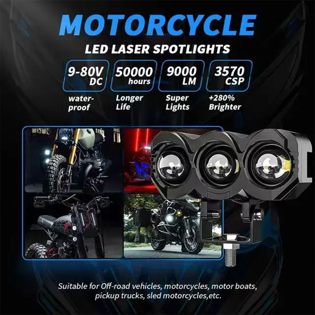 Projecteur Universel LED à 3 lentilles Pour Vélo et Moto - تنزوت
