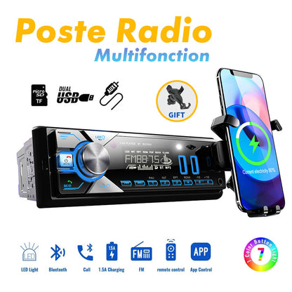 Poste radio BT Avec Support smart-phone intégré 1 Din Radio FM ,SD,TF, 2-USB 12V - تنزوت