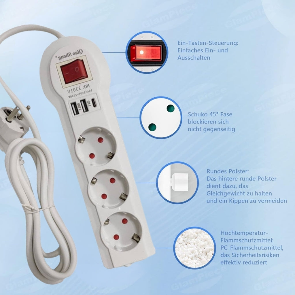 Multiprise 3 prises et Type C avec 2 USB 2 m Blanc 3301U - تنزوت