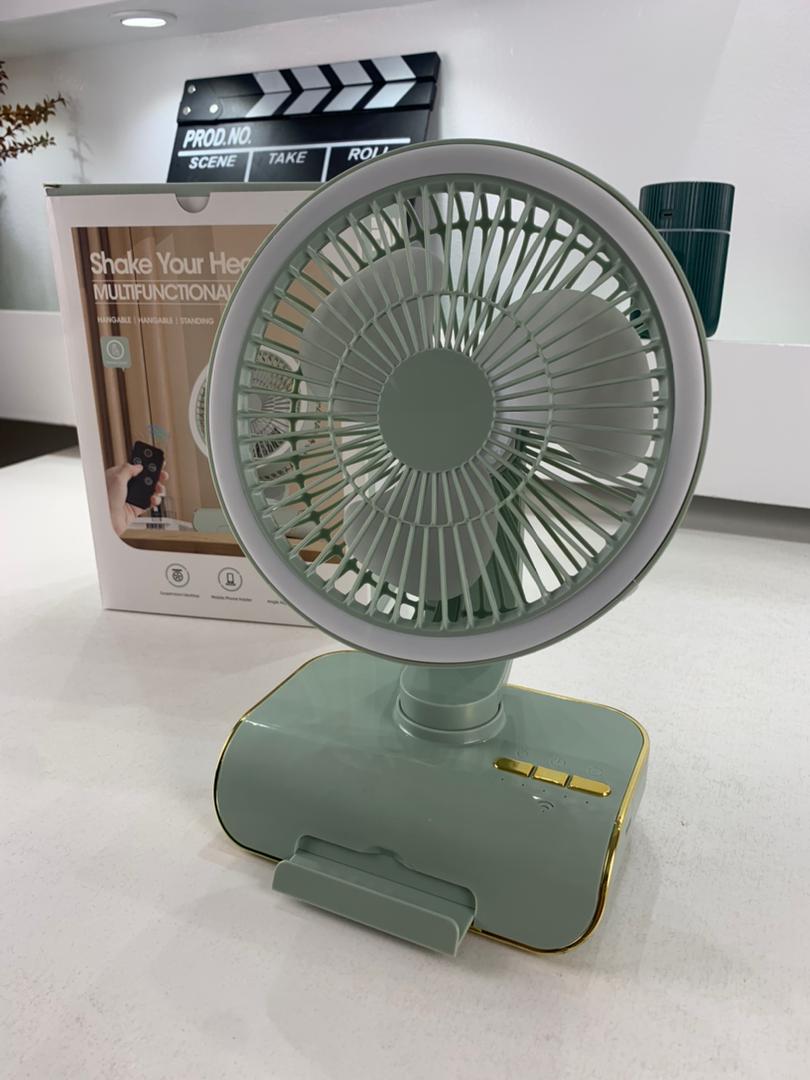 Ventilateur de Bureau Rechargeable Rotatif avec Lumière LED – مروحة مكتب قابلة للشحن تنزوت