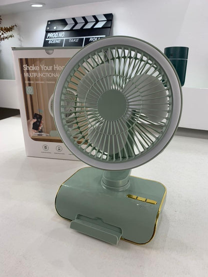 Ventilateur de Bureau Rechargeable Rotatif avec Lumière LED – مروحة مكتب قابلة للشحن تنزوت