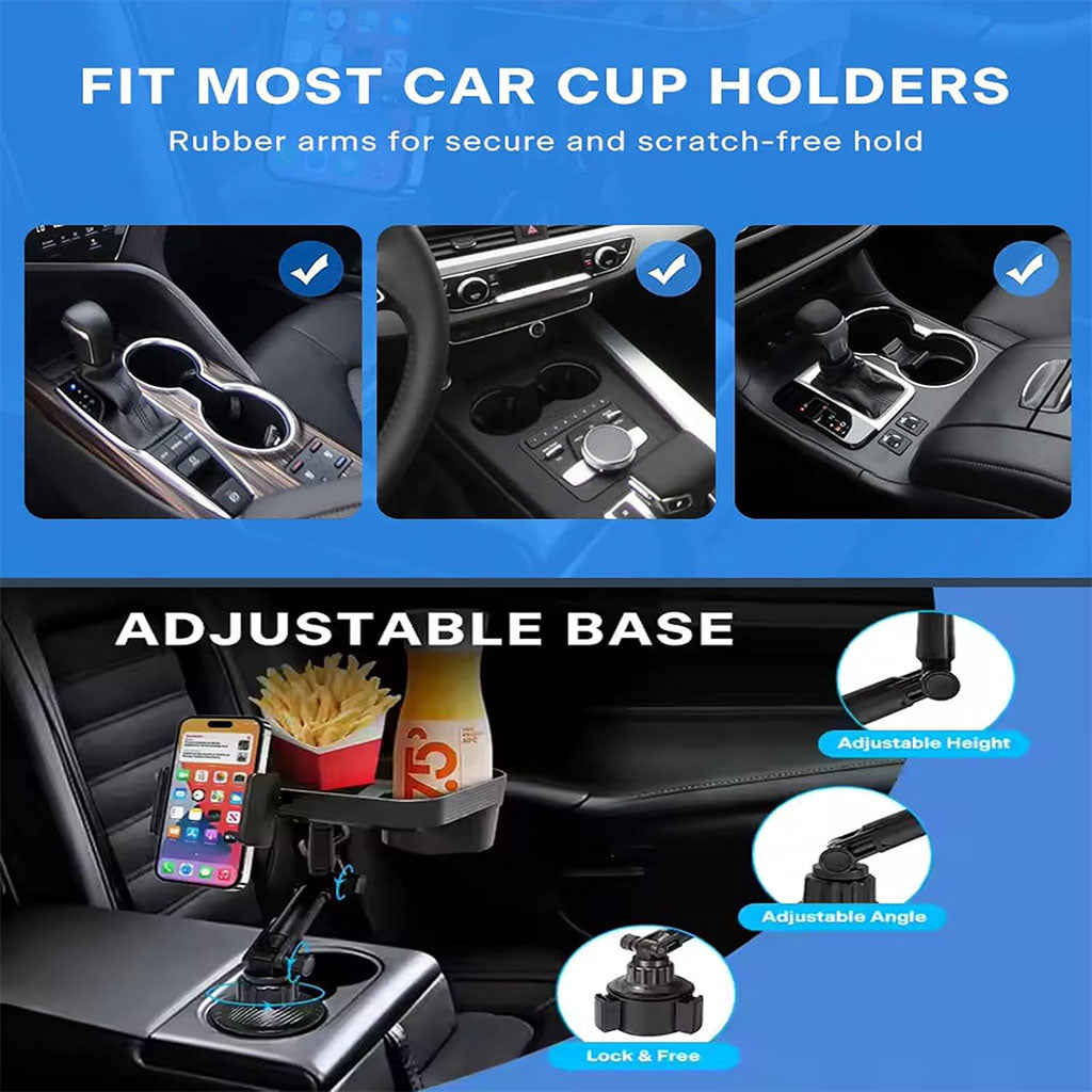 Plateau et Porte-Gobelet avec Support Téléphone pour Voiture – حامل مأكولات ومشروبات مع موضع للهاتف - تنزوت