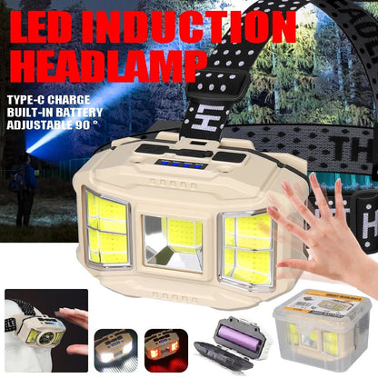 Lampe frontale LED COB à induction Rechargeable par USB 5 Modes – مصباح رأس قابل للشحن تنزوت