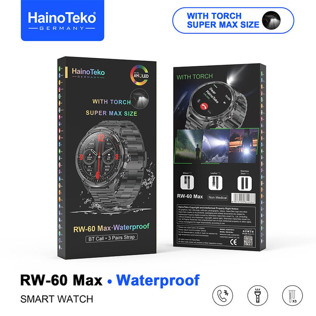Smart Watch Haino Teko RW-60 MAX avec Lampe Torche et 3 Bracelets – ساعة ذكية أصلية