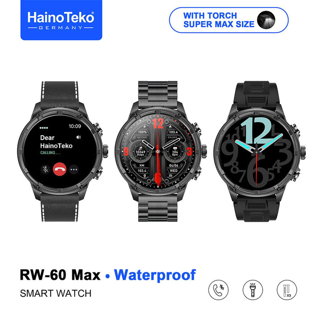 Smart Watch Haino Teko RW-60 MAX avec Lampe Torche et 3 Bracelets – ساعة ذكية أصلية