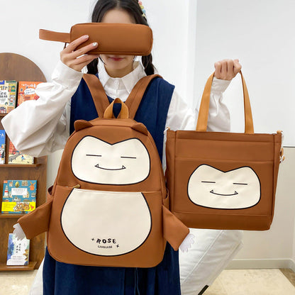 Ensemble de Sacs Snorlax 3Pcs Design Kawaii Marron – حقيبة مدرسية 3 قطع لون بني تنزوت