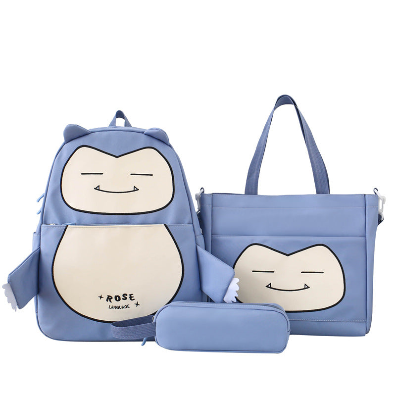 Ensemble de Sacs Snorlax 3Pcs Design Kawaii Bleu – حقيبة مدرسية 3 قطع لون أزرق تنزوت