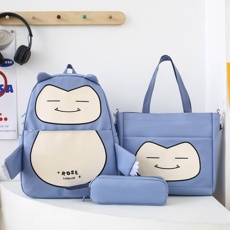 Ensemble de Sacs Snorlax 3Pcs Design Kawaii Bleu – حقيبة مدرسية 3 قطع لون أزرق تنزوت