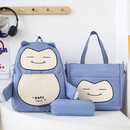 Ensemble de Sacs Snorlax 3Pcs Design Kawaii Bleu – حقيبة مدرسية 3 قطع لون أزرق تنزوت