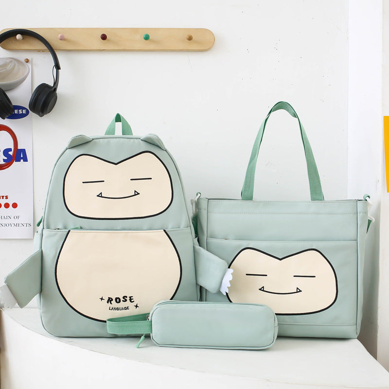 Ensemble de Sacs Snorlax 3Pcs Design Kawaii Vert – حقيبة مدرسية 3 قطع لون أخضر تنزوت