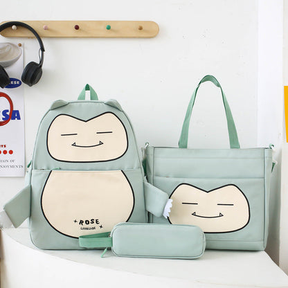 Ensemble de Sacs Snorlax 3Pcs Design Kawaii Vert – حقيبة مدرسية 3 قطع لون أخضر تنزوت