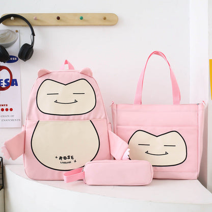 Ensemble de Sacs Snorlax 3Pcs Design Kawaii Rose- حقيبة مدرسية 3 قطع لون وردي تنزوت