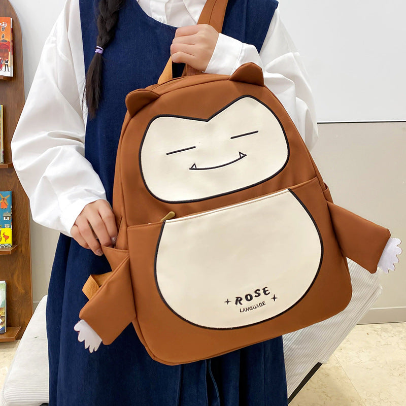 Ensemble de Sacs Snorlax 3Pcs Design Kawaii Marron – حقيبة مدرسية 3 قطع لون بني تنزوت