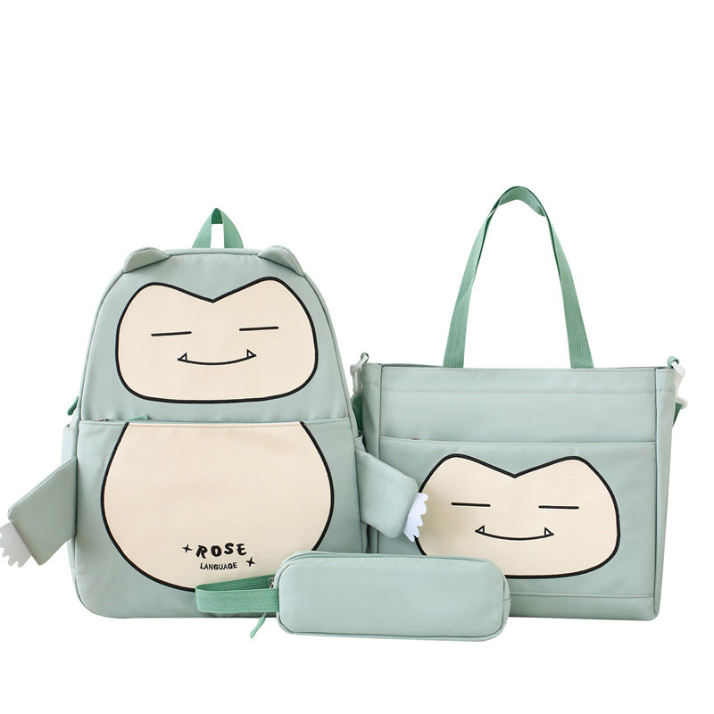 Ensemble de Sacs Snorlax 3Pcs Design Kawaii Vert – حقيبة مدرسية 3 قطع لون أخضر تنزوت
