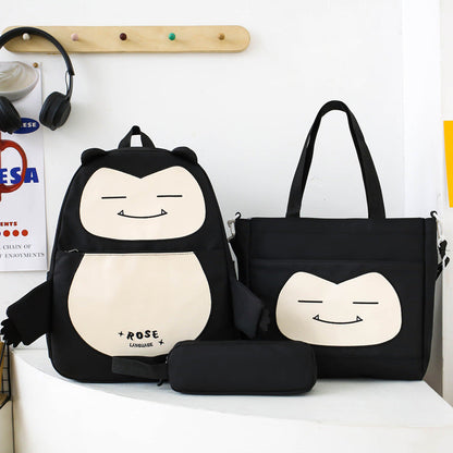 Ensemble de Sacs Snorlax 3Pcs Design Kawaii Noir – حقيبة مدرسية 3 قطع لون أسود تنزوت