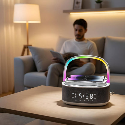 Haut Parleur Bluetooth Portable S301 à LED RGB chargement sans fil 15W – مكبر صوت بلوتوث وشاحن لاسلكي 2في1 - تنزوت