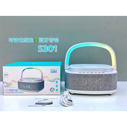 Haut Parleur Bluetooth Portable S301 à LED RGB chargement sans fil 15W – مكبر صوت بلوتوث وشاحن لاسلكي 2في1 - تنزوت