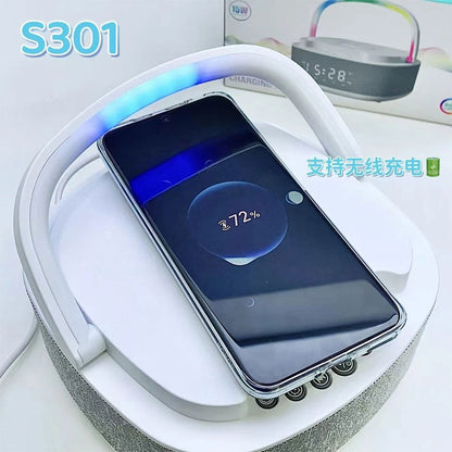 Haut Parleur Bluetooth Portable S301 à LED RGB chargement sans fil 15W – مكبر صوت بلوتوث وشاحن لاسلكي 2في1 - تنزوت
