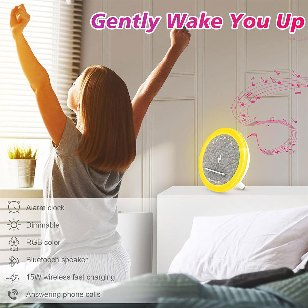 Haut-parleur et Lampe de Chevet avec Lumière d’ambiance RGB et Chargeur Induction 15W – مكبر صوت وشاحن لاسلكي مع إضاءة ملونة - تنزوت
