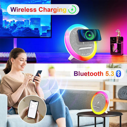 Haut-parleur et Lampe de Chevet avec Lumière d’ambiance RGB et Chargeur Induction 15W – مكبر صوت وشاحن لاسلكي مع إضاءة ملونة - تنزوت