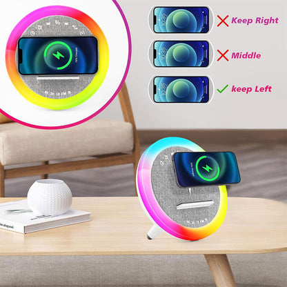 Haut-parleur et Lampe de Chevet avec Lumière d’ambiance RGB et Chargeur Induction 15W – مكبر صوت وشاحن لاسلكي مع إضاءة ملونة - تنزوت