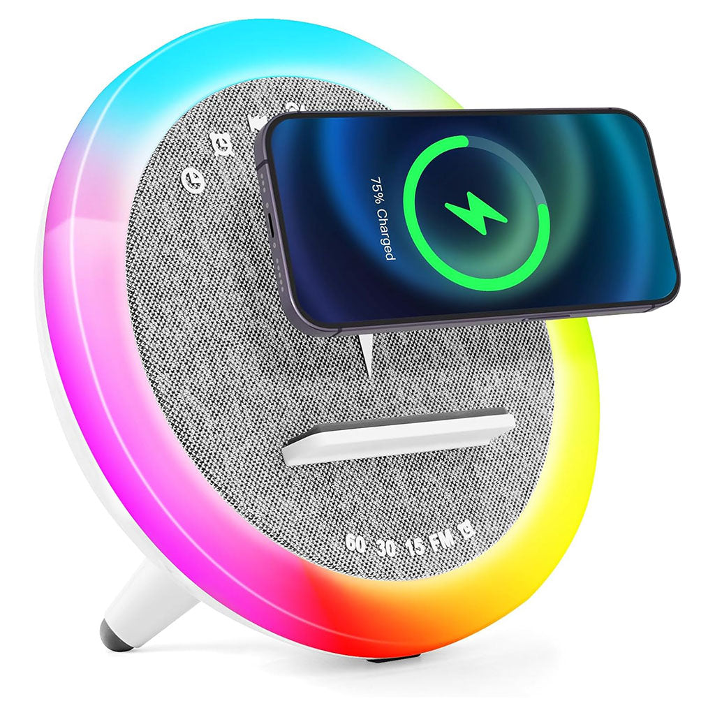 Haut-parleur et Lampe de Chevet avec Lumière d’ambiance RGB et Chargeur Induction 15W – مكبر صوت وشاحن لاسلكي مع إضاءة ملونة - تنزوت
