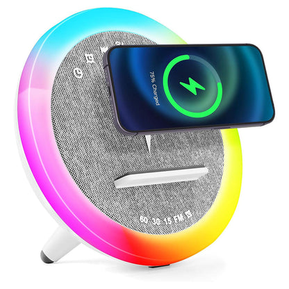 Haut-parleur et Lampe de Chevet avec Lumière d’ambiance RGB et Chargeur Induction 15W – مكبر صوت وشاحن لاسلكي مع إضاءة ملونة - تنزوت