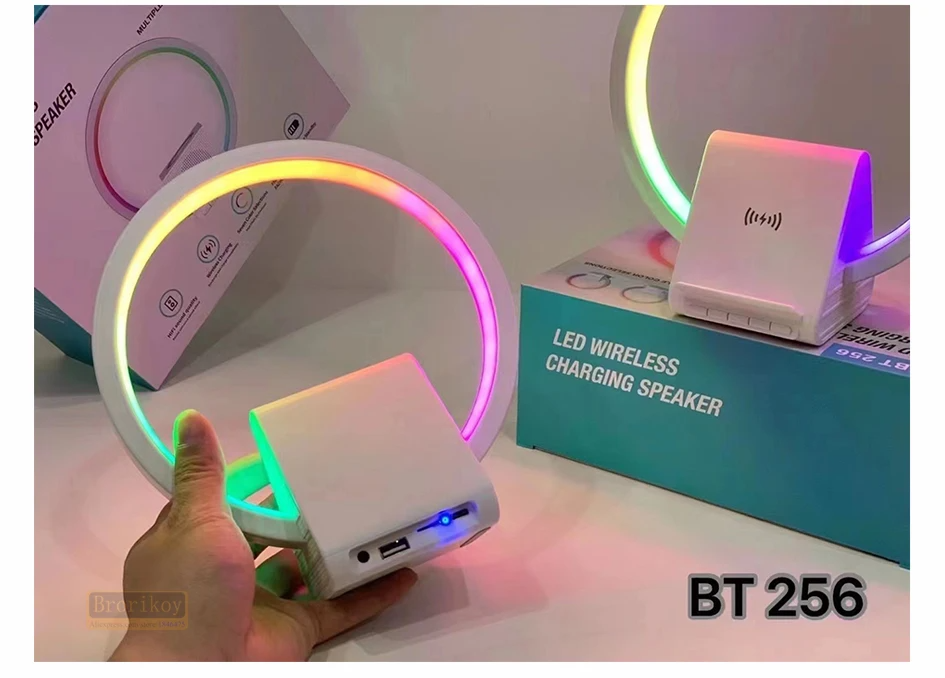 Lampe de chevet avec chargeur sans fil, haut-parleurs Bluetooth rechargeables support de charge rapide, 15W BT-256 - تنزوت