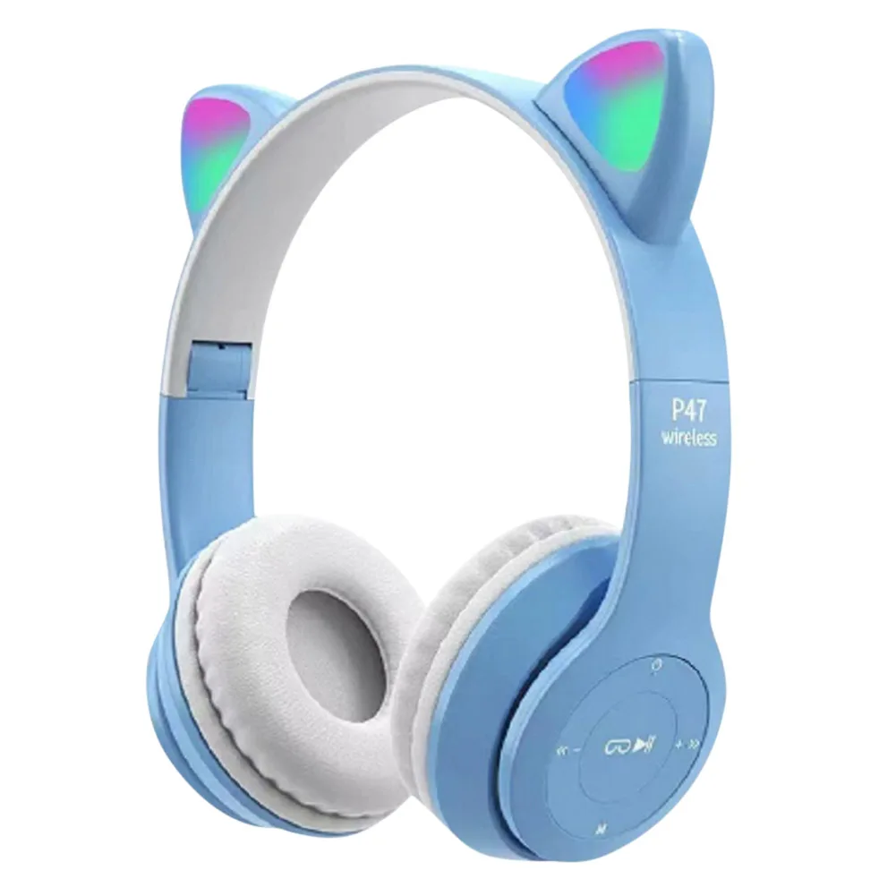 Casque Bluetooth sans fil avec oreilles de chat LED clignotantes P47M - تنزوت