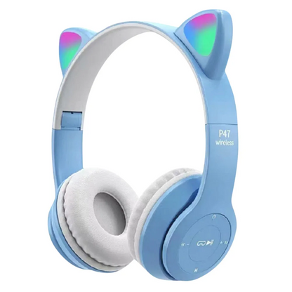 Casque Bluetooth sans fil avec oreilles de chat LED clignotantes P47M - تنزوت
